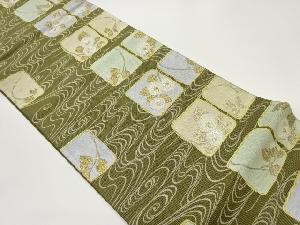 紙布四角に花々・流水模様織出し袋帯